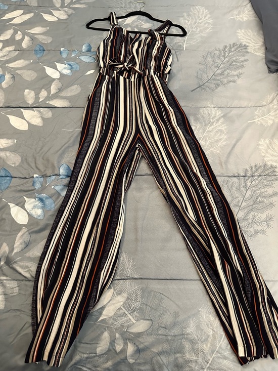 Derek Heart Pants - EUC Derek Heart Striped Jumpsuit in Black, Cream & Tan Sz S